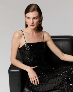 Online FROM FUTURE Top Bretelle A Sequins Noir