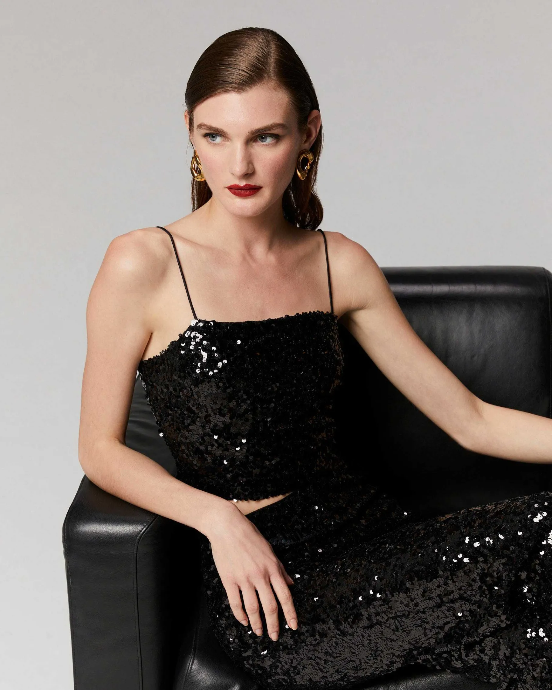 Online FROM FUTURE Top Bretelle A Sequins Noir