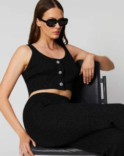 Hot FROM FUTURE Top Bretelle Metallise Boutons Bijoux Noir