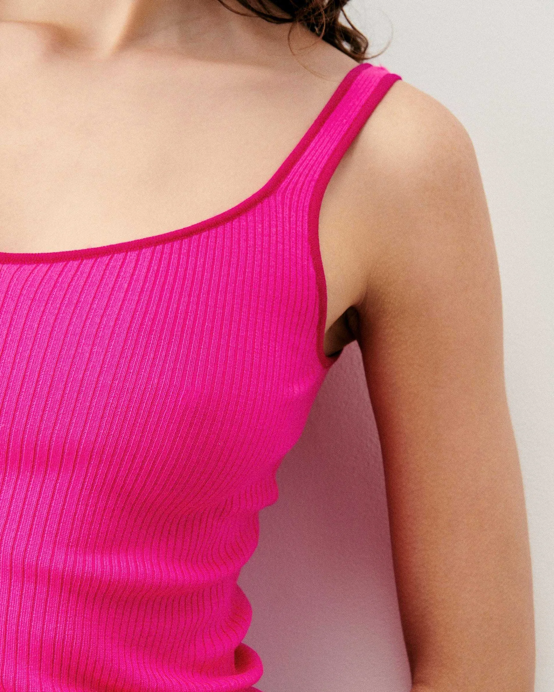 Outlet FROM FUTURE Top Debardeur A Cotes Liseres Contrastes Flash Pink