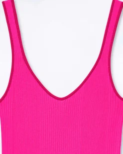 Outlet FROM FUTURE Top Debardeur A Cotes Liseres Contrastes Flash Pink