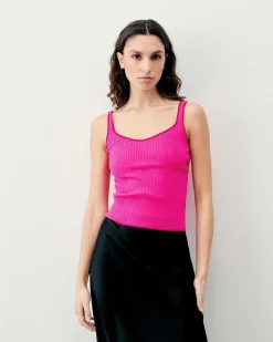 New FROM FUTURE Top Debardeur A Cotes Liseres Contrastes Magic Lilac