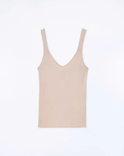 Outlet FROM FUTURE Top Debardeur A Cotes Uni Light Beige