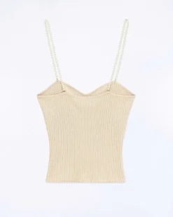 Outlet FROM FUTURE Top Debardeur Bretelle Perle Light Beige
