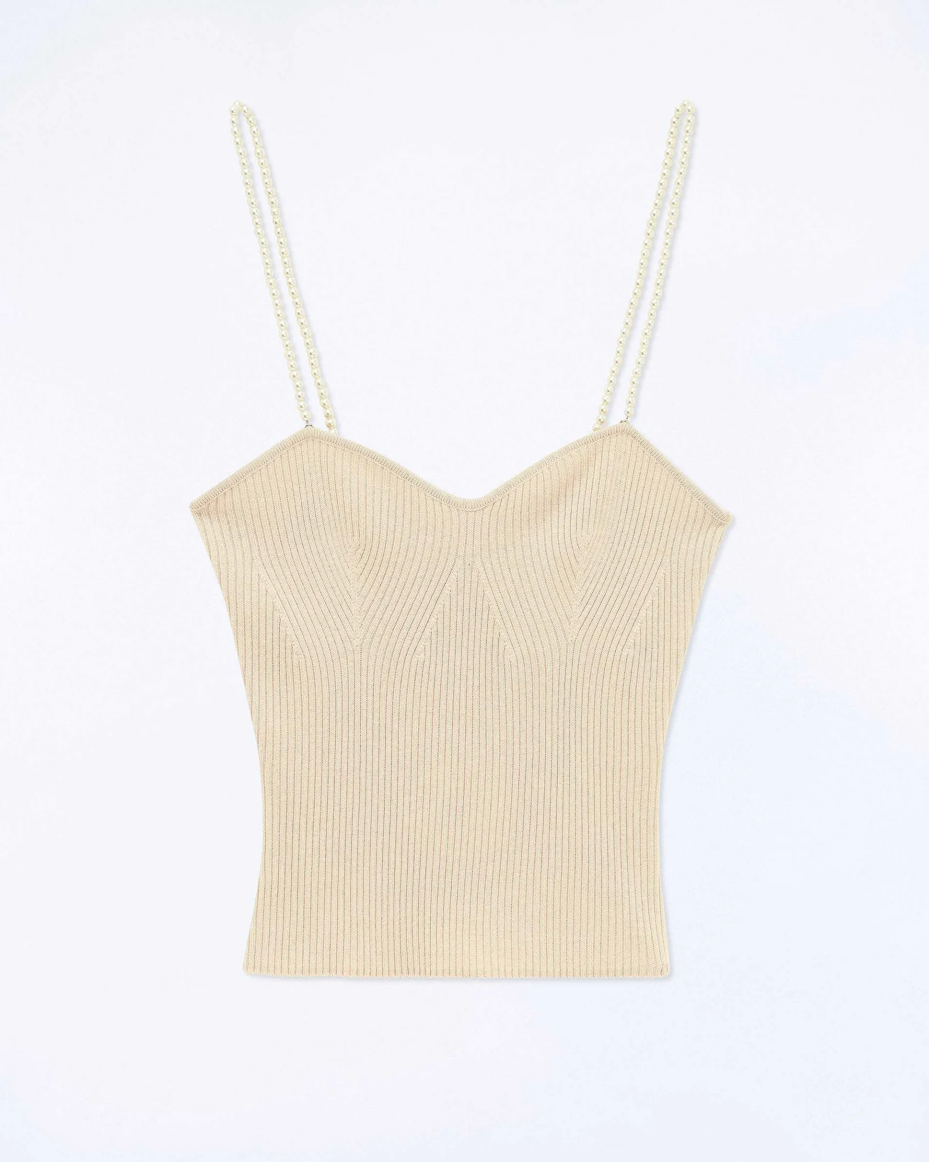 Outlet FROM FUTURE Top Debardeur Bretelle Perle Light Beige