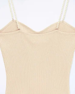 Outlet FROM FUTURE Top Debardeur Bretelle Perle Light Beige