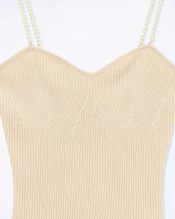 Outlet FROM FUTURE Top Debardeur Bretelle Perle Light Beige
