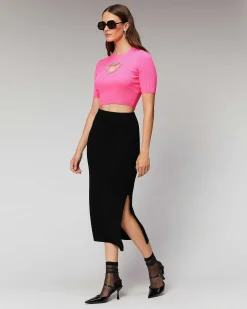 Clearance FROM FUTURE Top Manches Courtes Coeur Strass Sparkle Pink