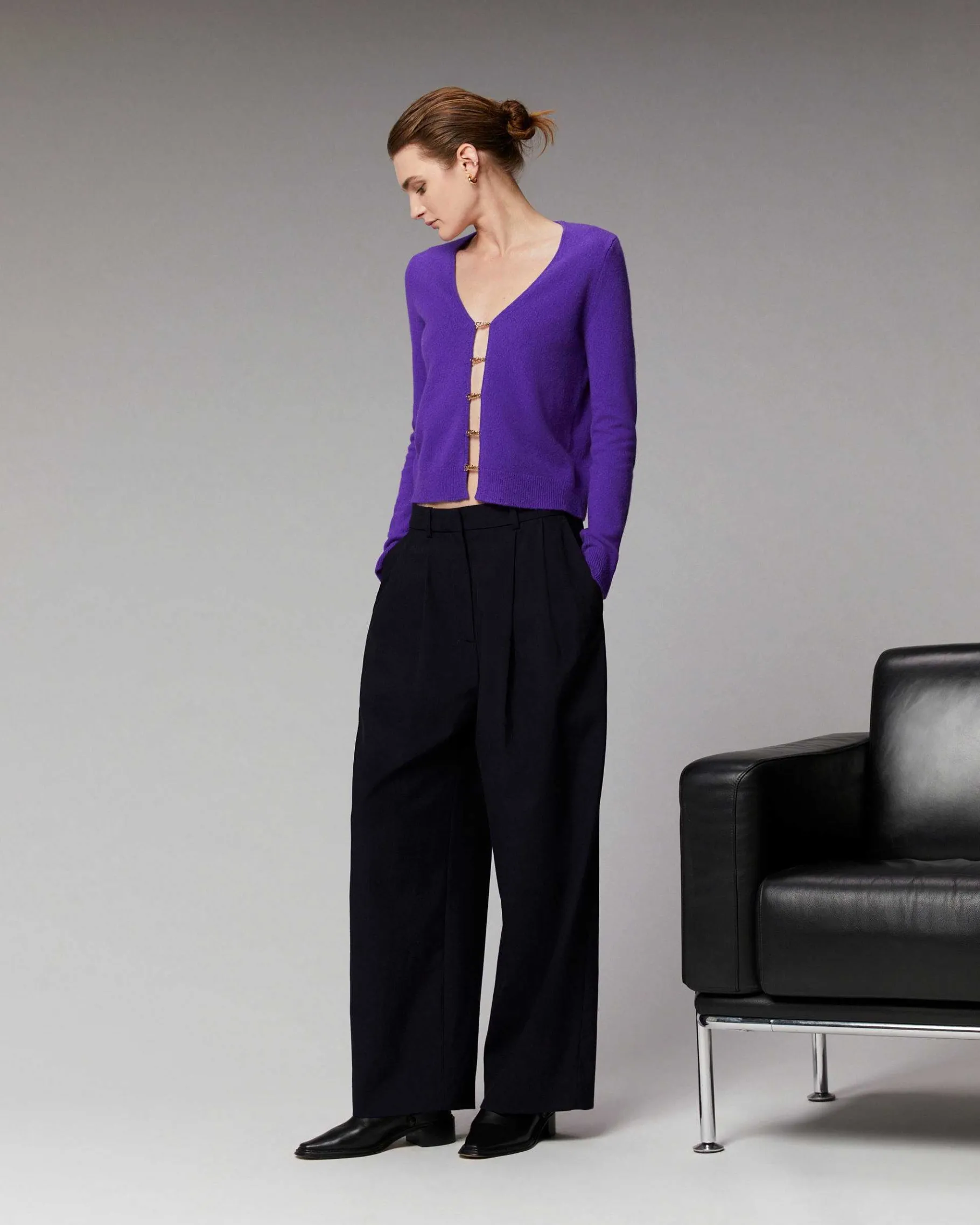 Online FROM FUTURE Top Manches Longues Boutons Violet Fluo