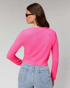 Hot FROM FUTURE Top Manches Longues Boutons Bijoux Sparkle Pink