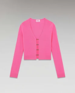 Hot FROM FUTURE Top Manches Longues Boutons Bijoux Sparkle Pink