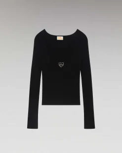 Outlet FROM FUTURE Top Manches Longues Decollete Coeur Noir