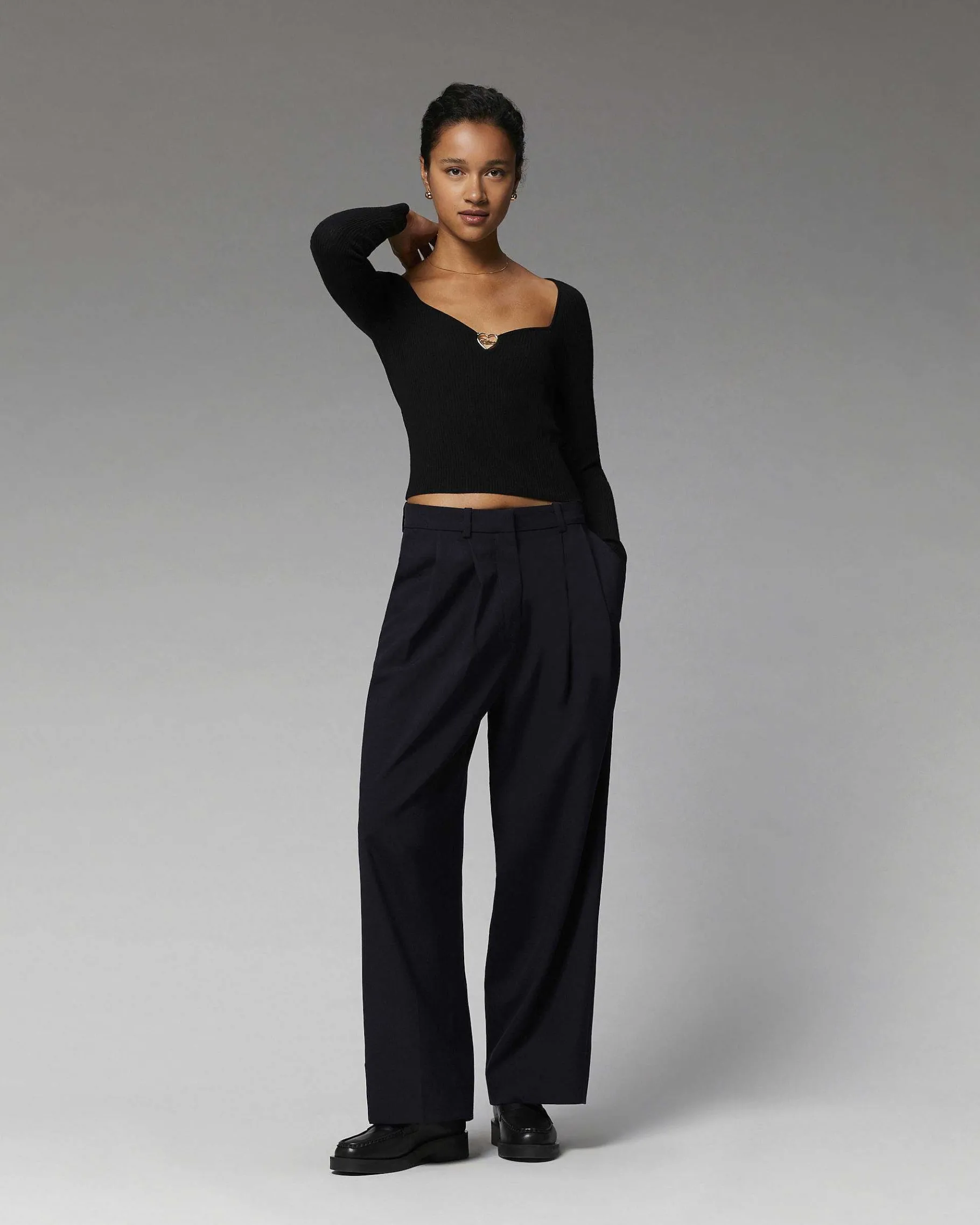 Outlet FROM FUTURE Top Manches Longues Decollete Coeur Noir