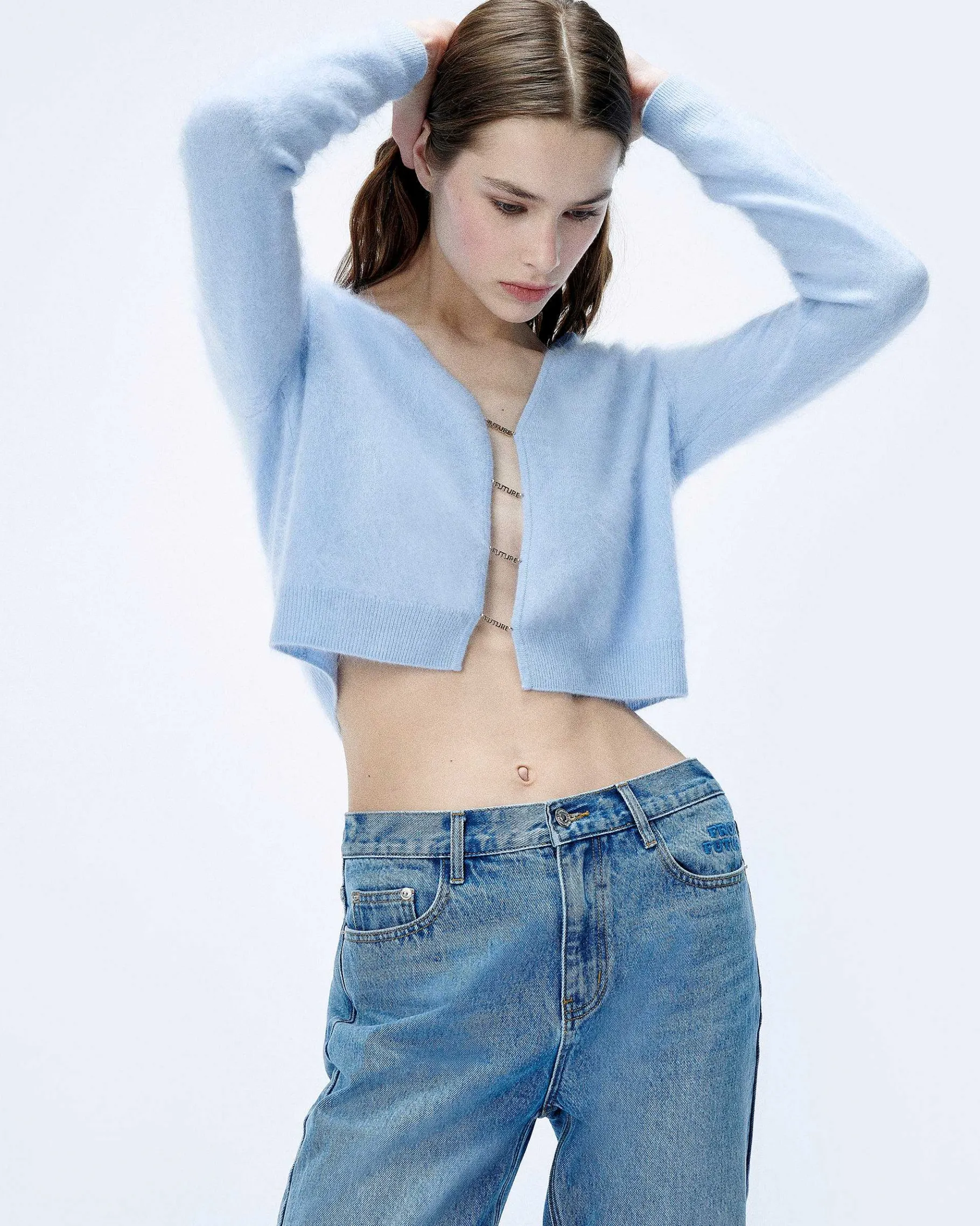 Hot FROM FUTURE Top Manches Longues En Cachemire Brosse Baby Blue