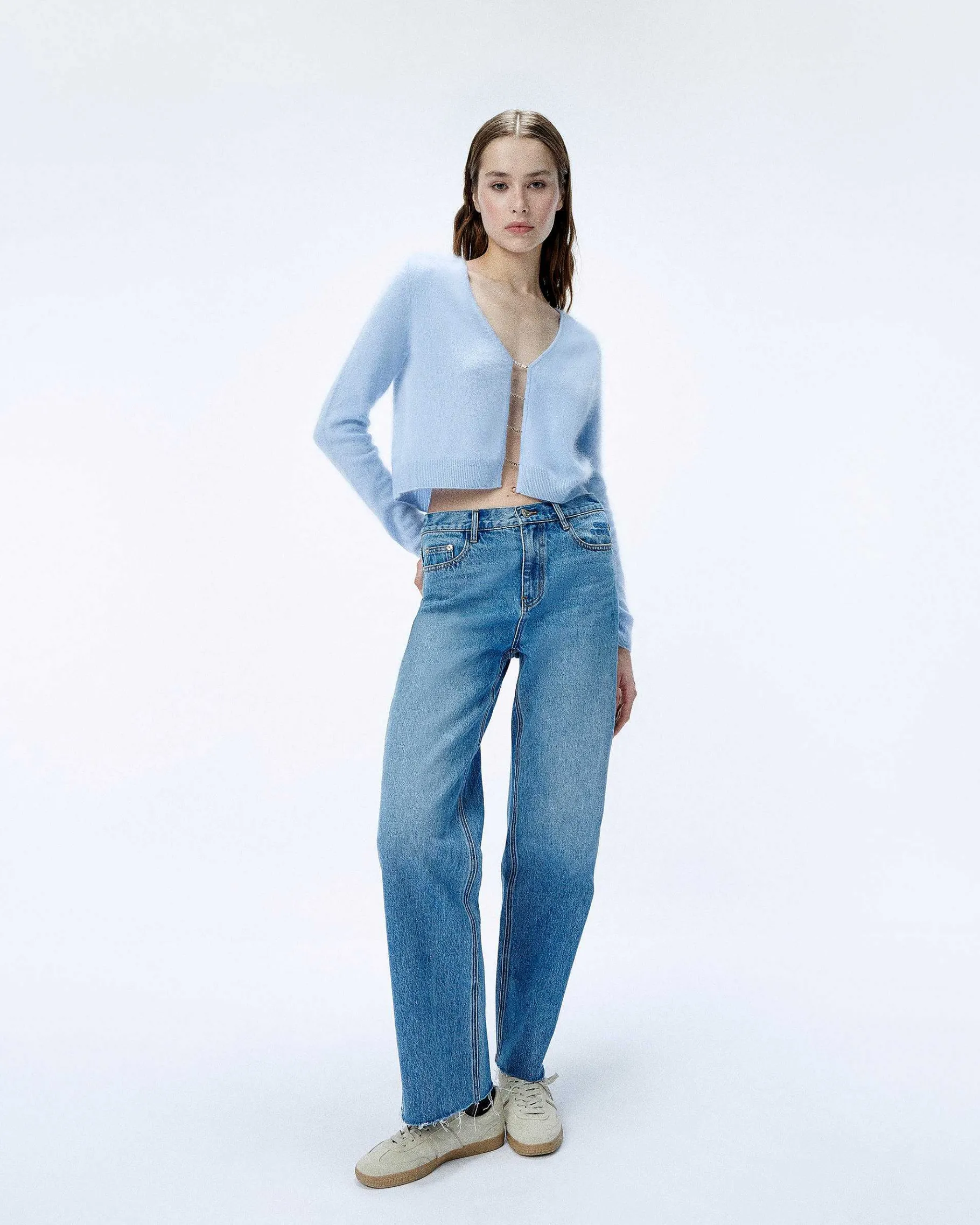 Hot FROM FUTURE Top Manches Longues En Cachemire Brosse Baby Blue