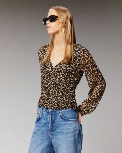 Online FROM FUTURE Top Manches Longues Smocke Winter Leopard