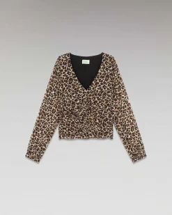 Online FROM FUTURE Top Manches Longues Smocke Winter Leopard
