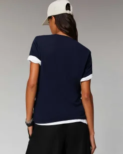 New FROM FUTURE T-Shirt Col Rond Basique Navy