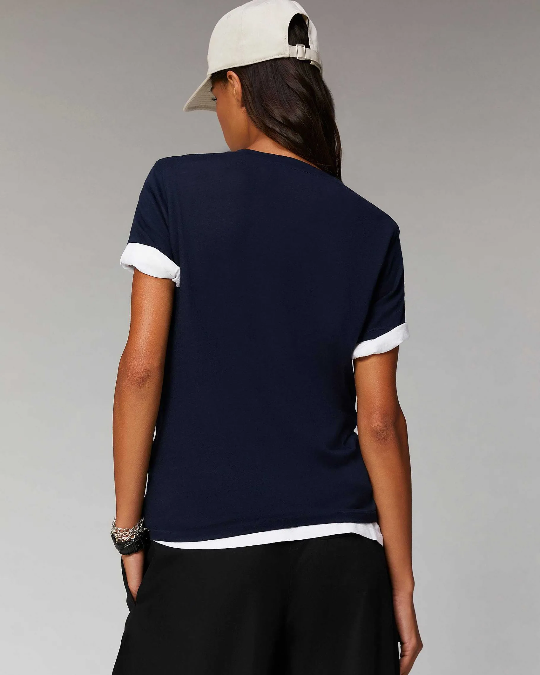 New FROM FUTURE T-Shirt Col Rond Basique Navy