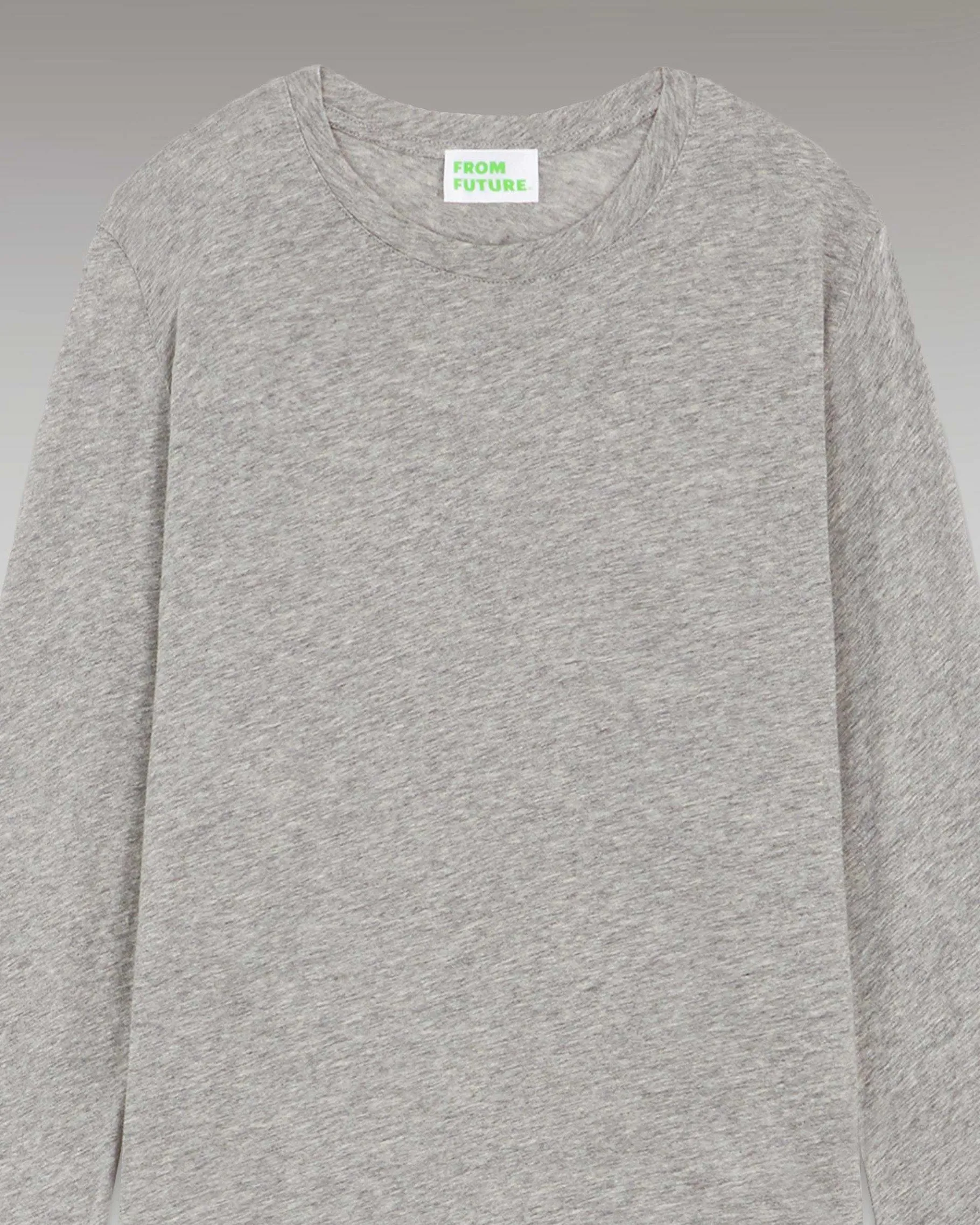 Hot FROM FUTURE T-Shirt Col Rond Basique Manches Longues Gris Chine Fonce