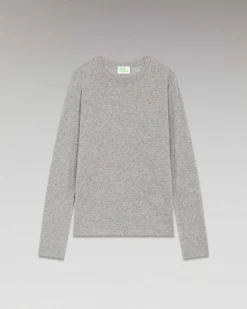 Hot FROM FUTURE T-Shirt Col Rond Basique Manches Longues Gris Chine Fonce