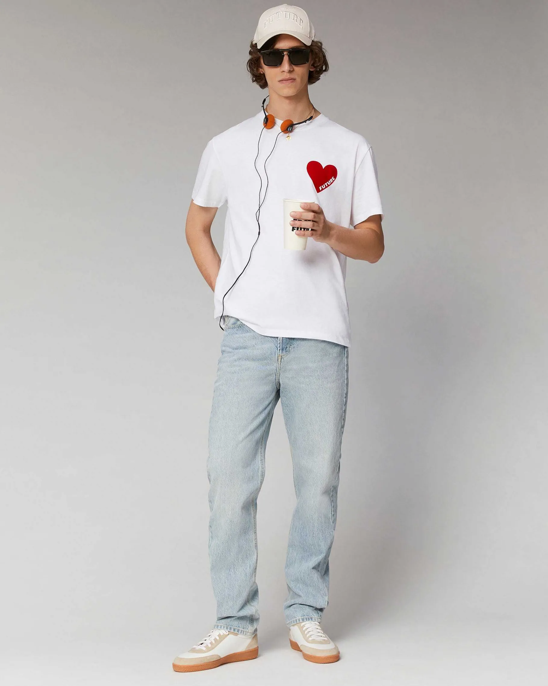 Hot FROM FUTURE T-Shirt Col Rond Coeur Blanc