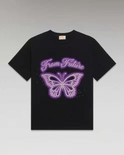 New FROM FUTURE T-Shirt Col Rond Papillon Noir