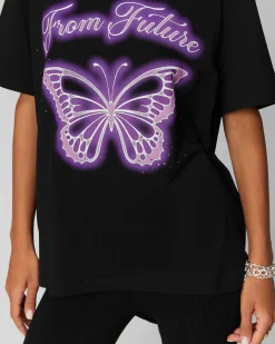 New FROM FUTURE T-Shirt Col Rond Papillon Noir