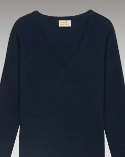 Hot FROM FUTURE T-Shirt Col V Basique Manches Longues Navy