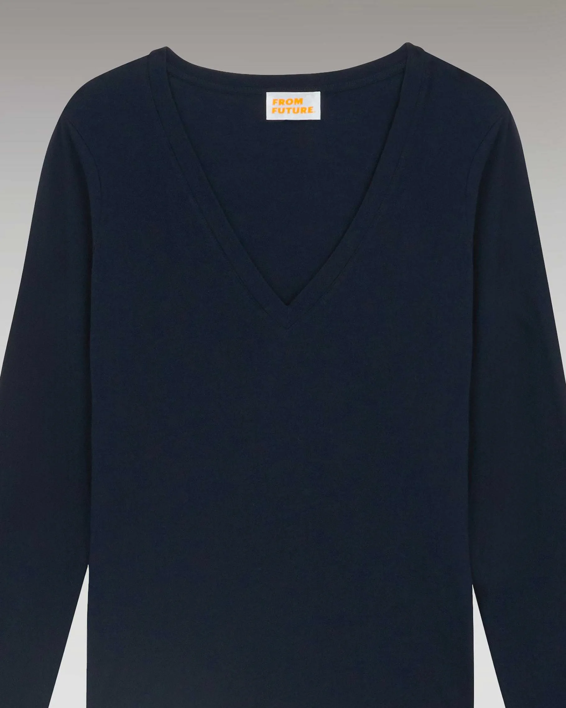 Hot FROM FUTURE T-Shirt Col V Basique Manches Longues Navy