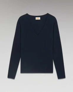 Hot FROM FUTURE T-Shirt Col V Basique Manches Longues Navy