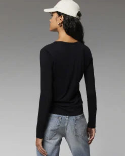 Hot FROM FUTURE T-Shirt Col V Basique Manches Longues Navy