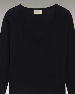 Discount FROM FUTURE T-Shirt Col V Manches Longues Basique Noir